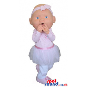 Baby Girl Doll Extra Gadget Wearing A White Dress And A Ribbon