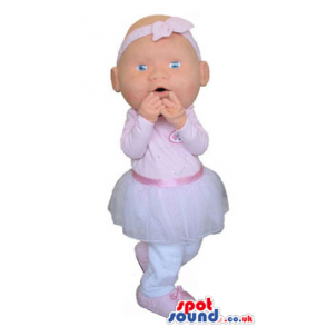 Baby Girl Doll Extra Gadget Wearing A White Dress And A Ribbon