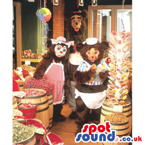 Three Brown Bears Wearing Different Kitchen Garments - Custom