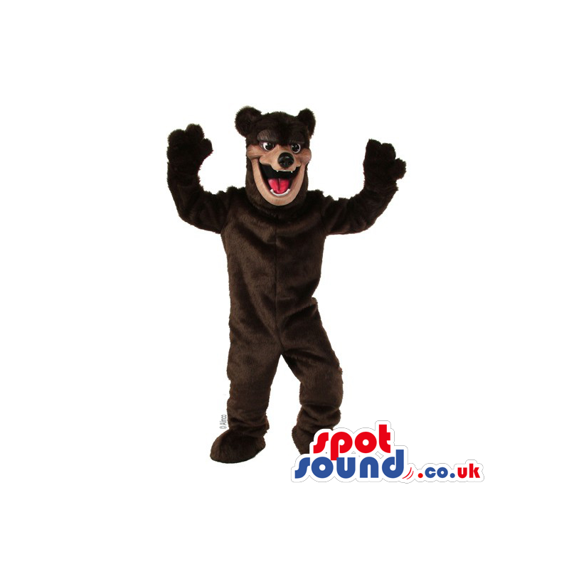 Customizable Plain Dark Brown Wild Bear Mascot With Red Tongue