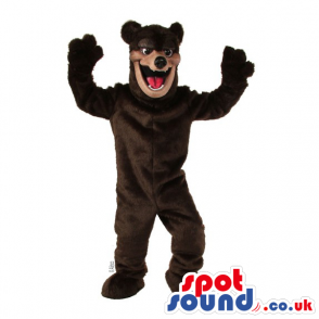 Customizable Plain Dark Brown Wild Bear Mascot With Red Tongue
