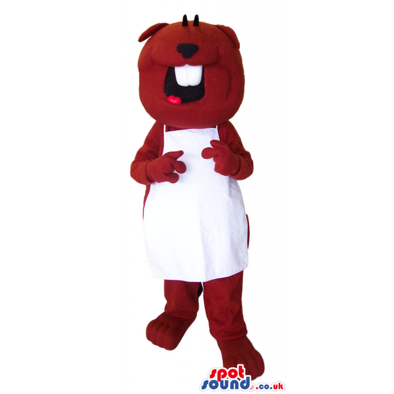 Customizable Brown Beaver Mascot Wearing A White Apron - Custom