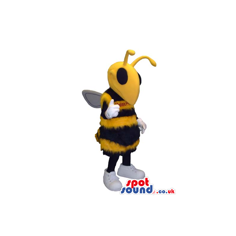 Customizable Yellow And Black Bee Mascot With White Sneakers -