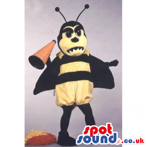 Customizable Yellow And Black Bee Mascot With A Megaphone -
