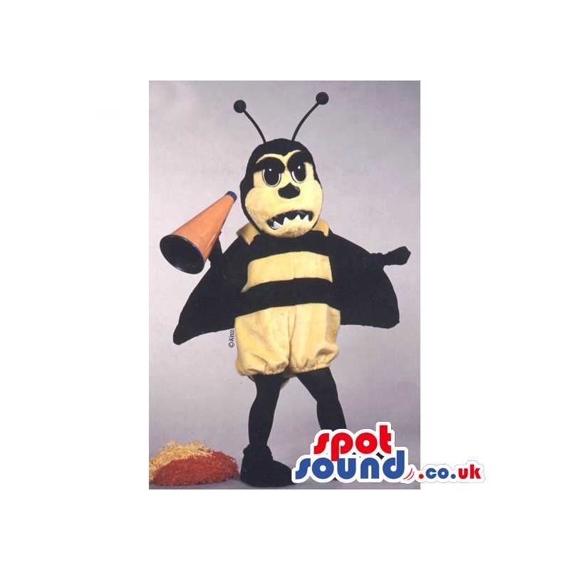 Customizable Yellow And Black Bee Mascot With A Megaphone -