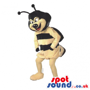 Customizable Bee Mascot With Black Antennae And Scary Face -