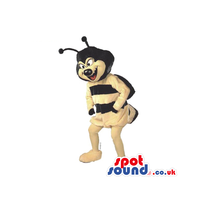 Customizable Bee Mascot With Black Antennae And Scary Face -