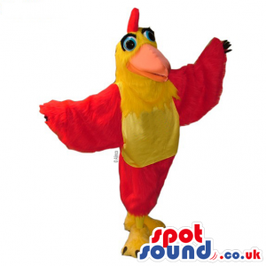 Customizable Yellow And Red Bird Mascot With Big Wings An A