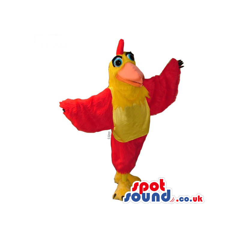 Customizable Yellow And Red Bird Mascot With Big Wings An A