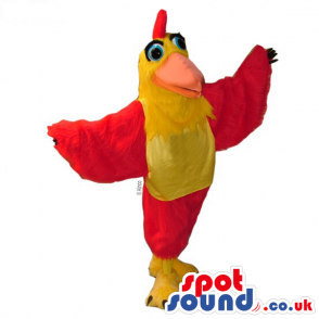 Customizable Yellow And Red Bird Mascot With Big Wings An A