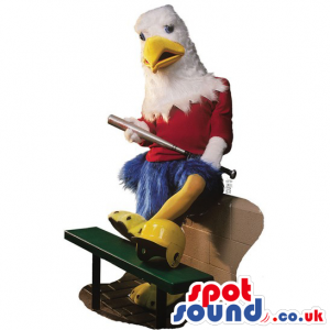 Eagle Mascot With Red And Blue Garments And A Baseball Bat -