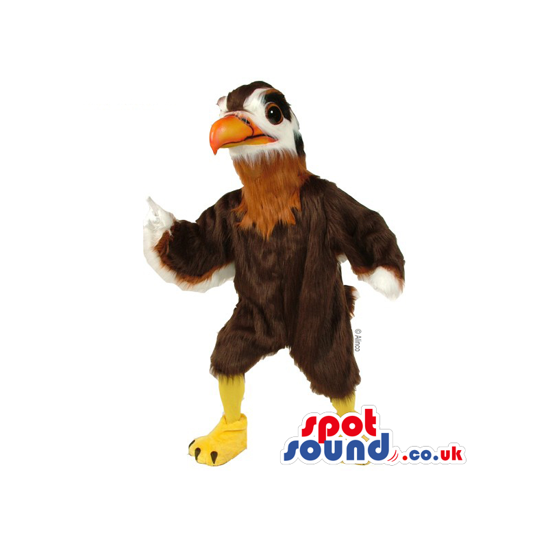 Customizable Brown And White Bird Mascot With An Orange Beak -