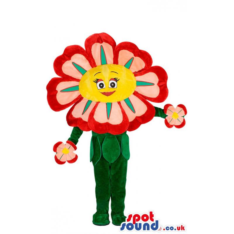 Beautiful flower mascot in red with a green petals - Custom
