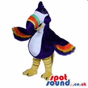 Customizable Blue Pelican Mascot With Colorful Wings And Beak -