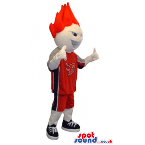 Red Haired Boy Mascot Wearing Basketball Sports Clothes -