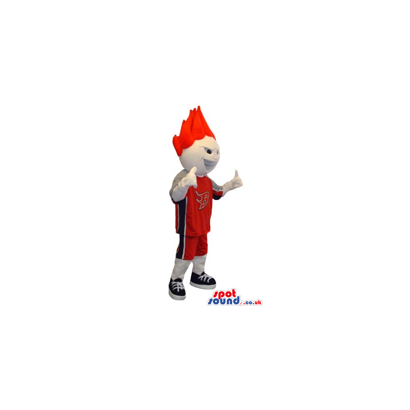 Red Haired Boy Mascot Wearing Basketball Sports Clothes -