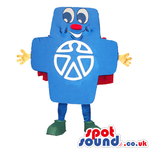 Funny Blue Cross Symbol Of Healthcare Or Medicine Mascot -