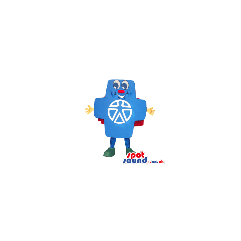 Funny Blue Cross Symbol Of Healthcare Or Medicine Mascot -