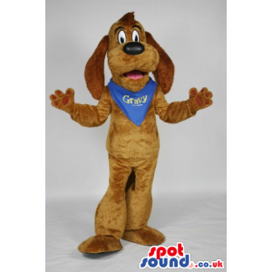 Plain Brown Dog Animal Mascot Wearing A Blue Neck Scarf -