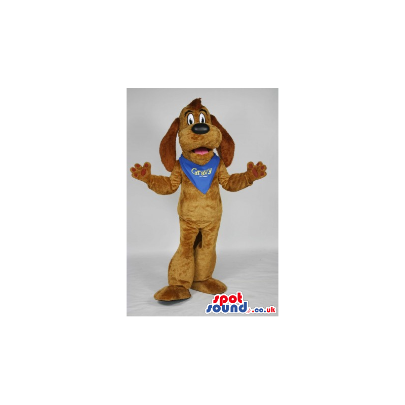 Plain Brown Dog Animal Mascot Wearing A Blue Neck Scarf -
