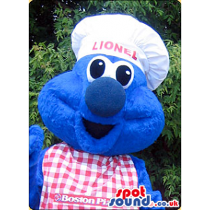 Customizable Blue Mascot Wearing A Chef Hat And Apron - Custom