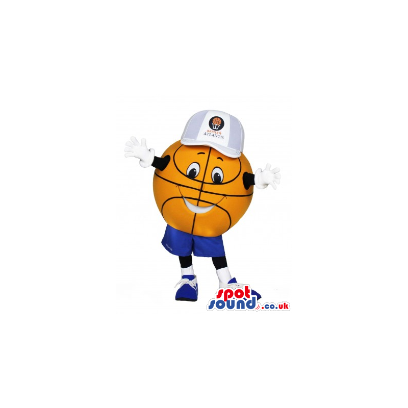 Orange Basketball Mascot Wearing A Cap And Sneakers - Custom