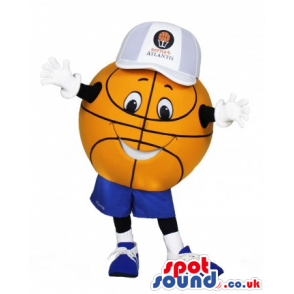 Orange Basketball Mascot Wearing A Cap And Sneakers - Custom