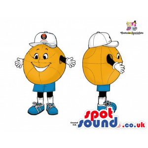 Orange Basketball Mascot Wearing A Cap And Sneakers - Custom