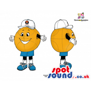 Orange Basketball Mascot Wearing A Cap And Sneakers - Custom