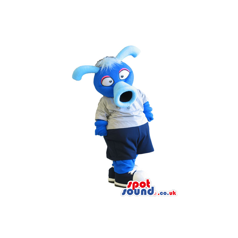 Blue Fantasy Space Creature Mascot With Wearing Sports Clothing