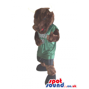 Brown Rhinoceros Mascot Wearing Basketball Clothing - Custom