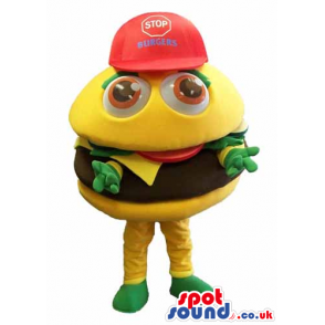 Customizable Funny Big Hamburger Mascot Wearing A Red Cap -