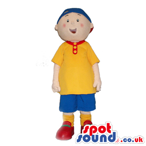 Boy Human Mascot Wearing Red Shoes And A Blue Cap - Custom