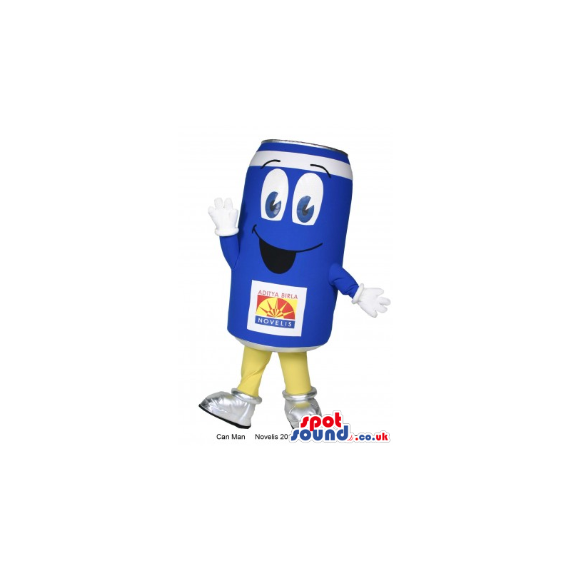 Funny Customizable Blue Drink Can Mascot With Space For Logos -