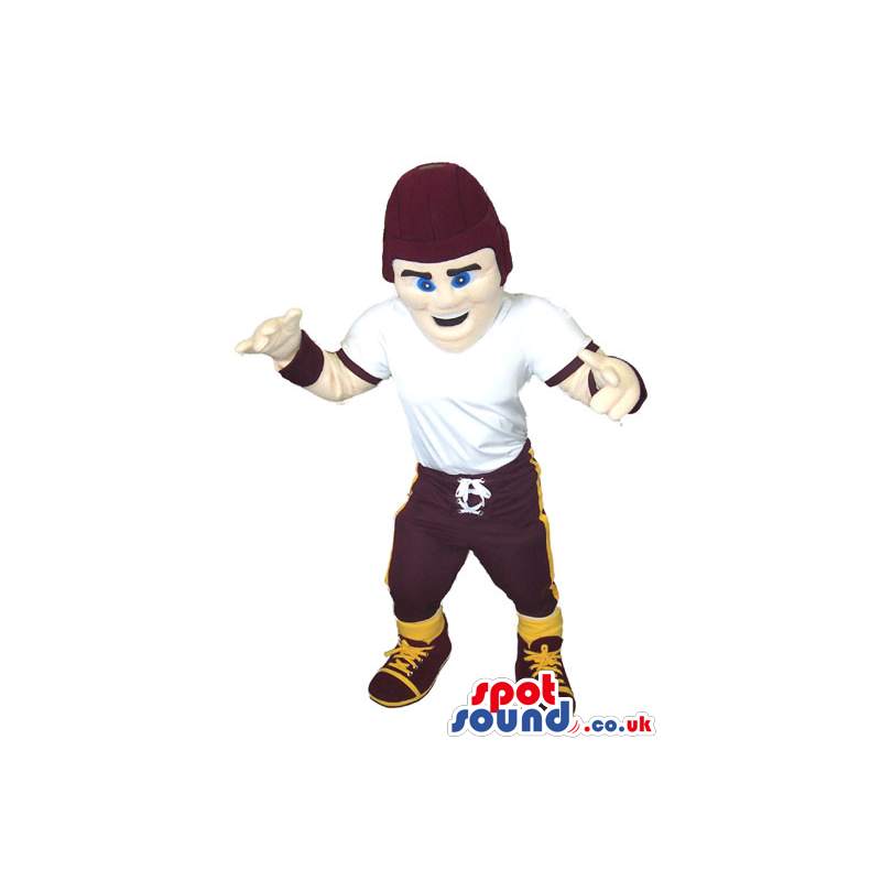 American Football Boy Player Mascot Wearing Black Hat - Custom