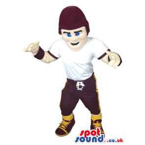 American Football Boy Player Mascot Wearing Black Hat - Custom