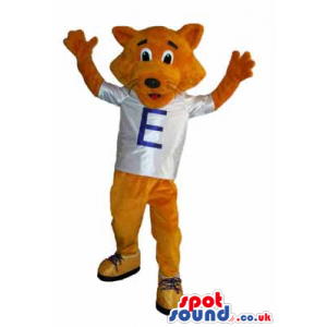 Brown Fox Animal Mascot Wearing A Letter T-Shirt And Sneakers -