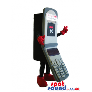 Customizable Grey And Red Folded Cell Phone Mascot - Custom