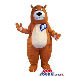 Brown Bear Mascot With White Belly With Space For Logos -