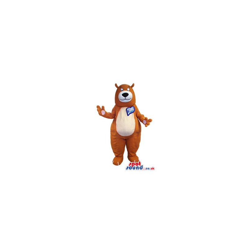 Brown Bear Mascot With White Belly With Space For Logos -