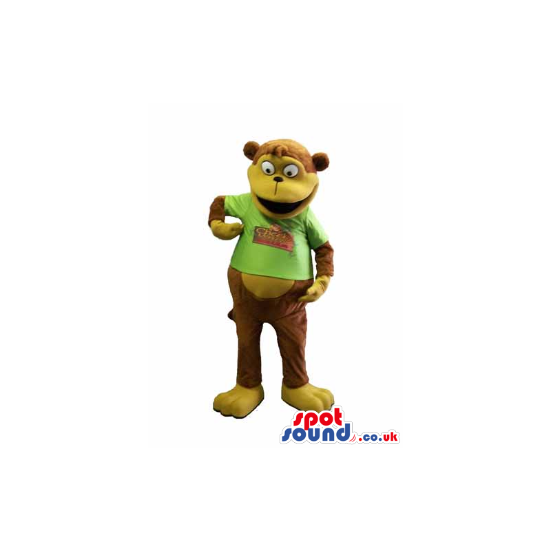 Customizable Brown Monkey Animal Mascot Wearing A Green T-Shirt