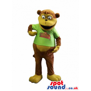 Customizable Brown Monkey Animal Mascot Wearing A Green T-Shirt