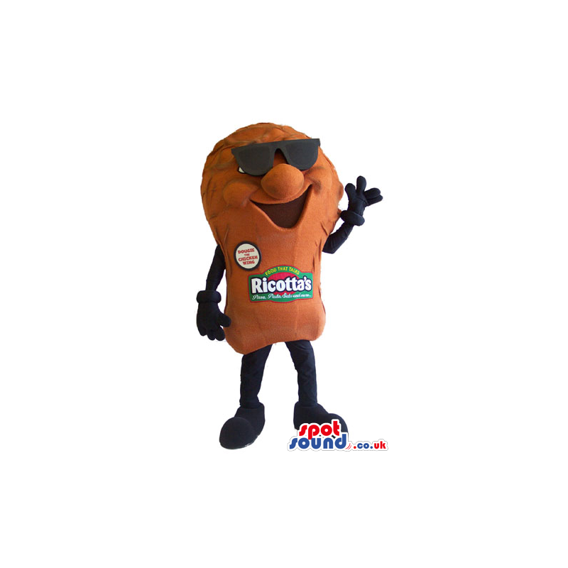 Buy Mascots Costumes in UK - Brown And Black Chicken Wing Food Mascot  Wearing Sun Glasses Sizes L (175-180CM)