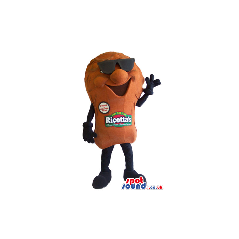 Brown And Black Chicken Wing Food Mascot Wearing Sun Glasses -