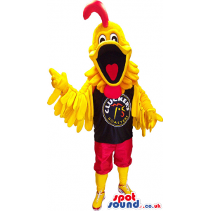 Customizable Yellow And Red Rooster Animal Mascot Wearing