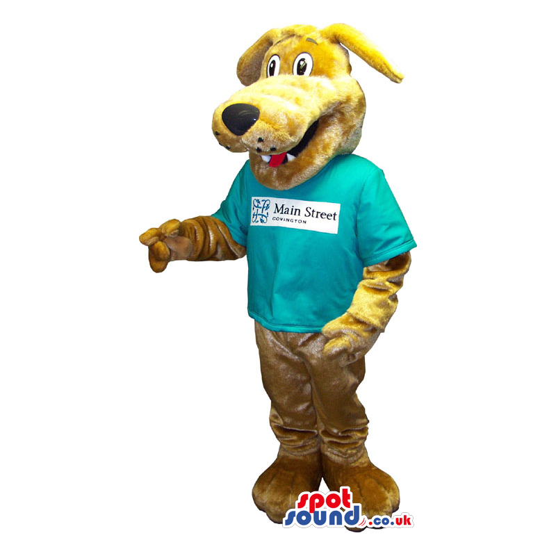 Customizable Brown Bear Mascot Wearing A T-Shirt With Logo -