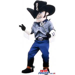 Cowboy Human Mascot Wearing A Hat, Boots And Gadgets - Custom