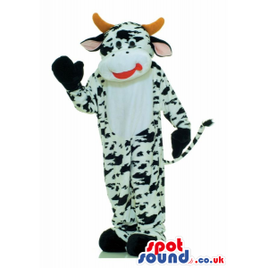Customizable Black And White Cow Animal Mascot With Horns -
