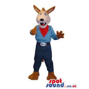 Brown Fox Animal Mascot Wearing Cowboy Garments And Neck Scarf