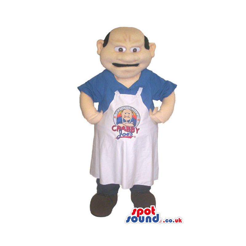 Cook Human Mascot With Bold Head Wearing A White Apron - Custom